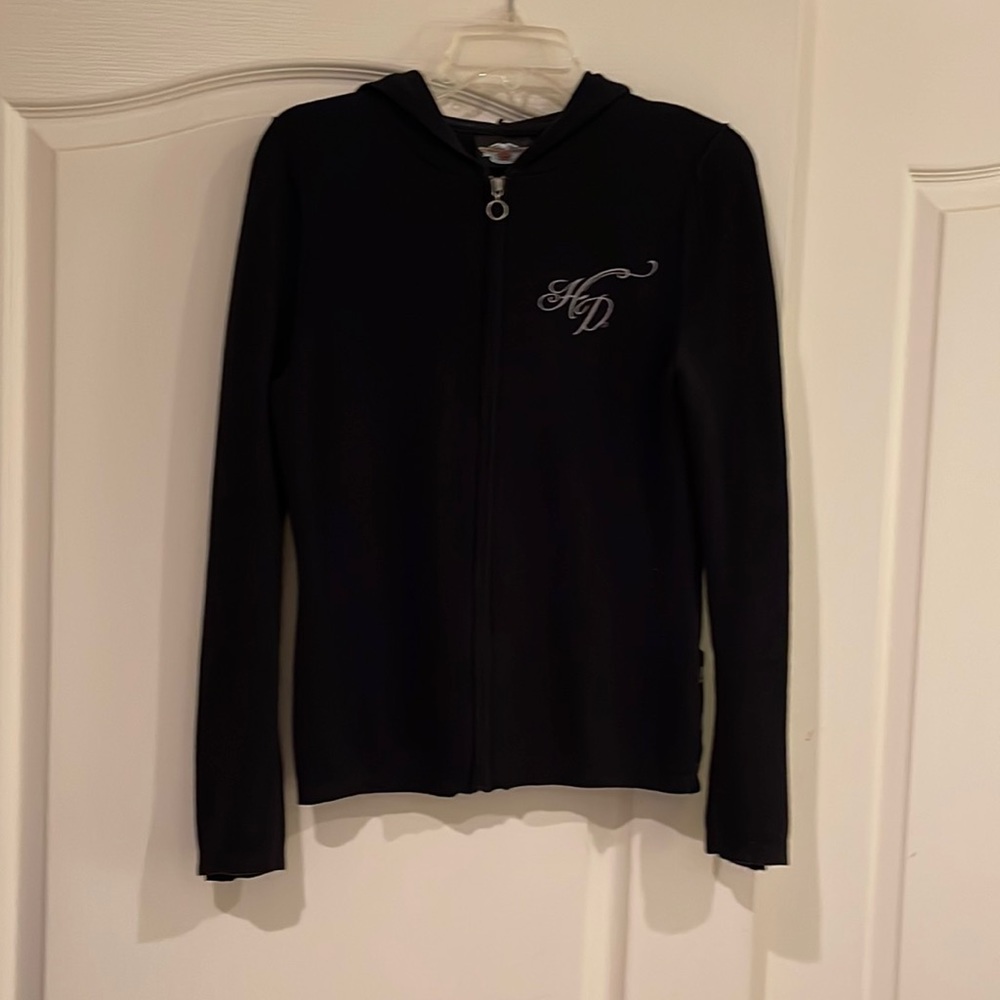 Harley Davidson Black Cotton silver zip up Hoodie with snap buttons